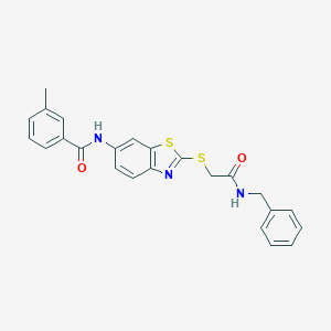 molecular formula C24H21N3O2S2 B392616 N-(2-{[2-(benzylamino)-2-oxoethyl]sulfanyl}-1,3-benzothiazol-6-yl)-3-methylbenzamide 
