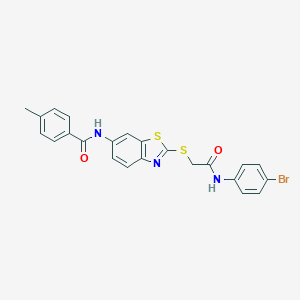 molecular formula C23H18BrN3O2S2 B392617 N-(2-{[2-(4-bromoanilino)-2-oxoethyl]sulfanyl}-1,3-benzothiazol-6-yl)-4-methylbenzamide 