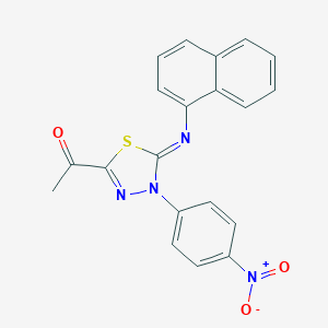 molecular formula C20H14N4O3S B392628 1-[4-{4-Nitrophenyl}-5-(1-naphthylimino)-4,5-dihydro-1,3,4-thiadiazol-2-yl]ethanone 