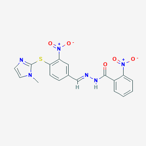 molecular formula C18H14N6O5S B392634 2-nitro-N'-{3-nitro-4-[(1-methyl-1H-imidazol-2-yl)sulfanyl]benzylidene}benzohydrazide 