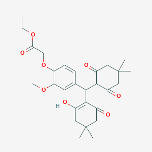 molecular formula C28H36O8 B392642 Ethyl {4-[(4,4-dimethyl-2,6-dioxocyclohexyl)(2-hydroxy-4,4-dimethyl-6-oxo-1-cyclohexen-1-yl)methyl]-2-methoxyphenoxy}acetate 