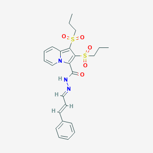 molecular formula C24H27N3O5S2 B392643 N'-(3-phenyl-2-propenylidene)-1,2-bis(propylsulfonyl)-3-indolizinecarbohydrazide 