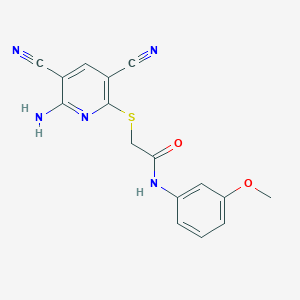 molecular formula C16H13N5O2S B392658 2-[(6-amino-3,5-dicyano-2-pyridinyl)sulfanyl]-N-(3-methoxyphenyl)acetamide 