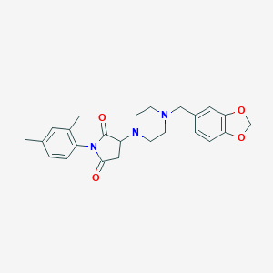 molecular formula C24H27N3O4 B392661 3-[4-(1,3-Benzodioxol-5-ylmethyl)-1-piperazinyl]-1-(2,4-dimethylphenyl)-2,5-pyrrolidinedione CAS No. 313377-72-9