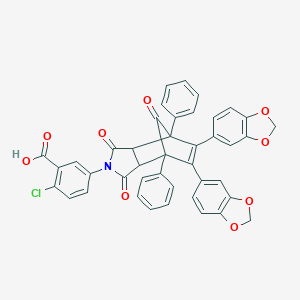 molecular formula C42H26ClNO9 B392683 2-Chloro-5-[8,9-di(1,3-benzodioxol-5-yl)-3,5,10-trioxo-1,7-diphenyl-4-azatricyclo[5.2.1.0~2,6~]dec-8-en-4-yl]benzoic acid 