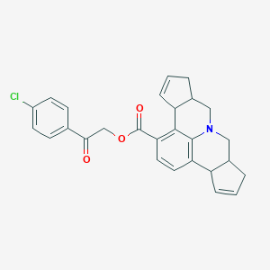 2-(4-Chlorophenyl)-2-oxoethyl 3b,6,6a,7,9,9a,10,12a-octahydrocyclopenta[c]cyclopenta[4,5]pyrido[3,2,1-ij]quinoline-1-carboxylate
