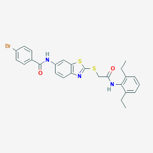 molecular formula C26H24BrN3O2S2 B392723 4-bromo-N-(2-{[2-(2,6-diethylanilino)-2-oxoethyl]sulfanyl}-1,3-benzothiazol-6-yl)benzamide 