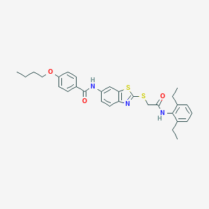 molecular formula C30H33N3O3S2 B392727 4-butoxy-N-(2-{[2-(2,6-diethylanilino)-2-oxoethyl]sulfanyl}-1,3-benzothiazol-6-yl)benzamide 