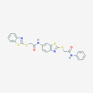 molecular formula C24H18N4O2S4 B392730 2-(1,3-benzothiazol-2-ylsulfanyl)-N-(2-{[2-oxo-2-(phenylamino)ethyl]sulfanyl}-1,3-benzothiazol-6-yl)acetamide 