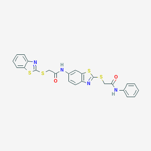 molecular formula C24H18N4O2S4 B392730 2-(1,3-BENZOTHIAZOL-2-YLSULFANYL)-N-(2-{[(PHENYLCARBAMOYL)METHYL]SULFANYL}-1,3-BENZOTHIAZOL-6-YL)ACETAMIDE 