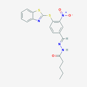 molecular formula C19H18N4O3S2 B392737 N'-{4-(1,3-benzothiazol-2-ylsulfanyl)-3-nitrobenzylidene}pentanohydrazide 