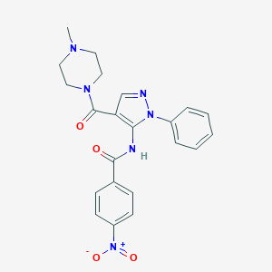 molecular formula C22H22N6O4 B392742 4-nitro-N-{4-[(4-methyl-1-piperazinyl)carbonyl]-1-phenyl-1H-pyrazol-5-yl}benzamide 