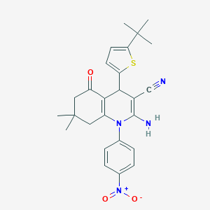 molecular formula C26H28N4O3S B392757 2-Amino-4-(5-tert-butyl-2-thienyl)-7,7-dimethyl-1-(4-nitrophenyl)-5-oxo-1,4,5,6,7,8-hexahydro-3-quinolinecarbonitrile 