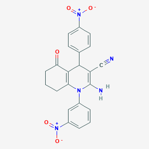 molecular formula C22H17N5O5 B392758 2-Amino-1-(3-nitrophenyl)-4-(4-nitrophenyl)-5-oxo-1,4,5,6,7,8-hexahydro-3-quinolinecarbonitrile 