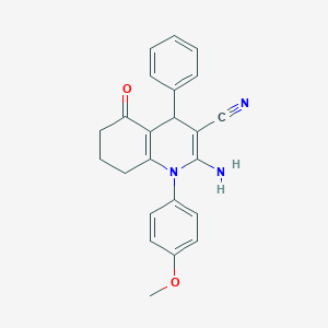 molecular formula C23H21N3O2 B392764 2-Amino-1-(4-methoxyphenyl)-5-oxo-4-phenyl-1,4,5,6,7,8-hexahydro-3-quinolinecarbonitrile 