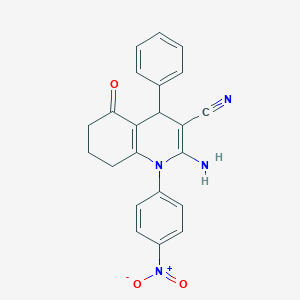 molecular formula C22H18N4O3 B392768 2-Amino-1-(4-nitrophenyl)-5-oxo-4-phenyl-1,4,5,6,7,8-hexahydroquinoline-3-carbonitrile 