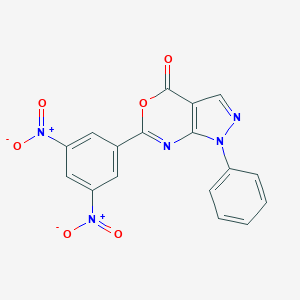 molecular formula C17H9N5O6 B392769 6-{3,5-bisnitrophenyl}-1-phenylpyrazolo[3,4-d][1,3]oxazin-4(1H)-one 