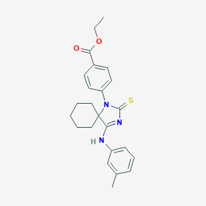 molecular formula C24H27N3O2S B392770 Ethyl 4-{4-[(3-methylphenyl)imino]-2-thioxo-1,3-diazaspiro[4.5]dec-1-yl}benzoate 
