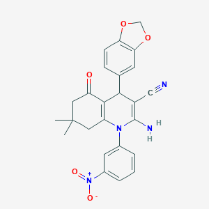 molecular formula C25H22N4O5 B392775 2-AMINO-4-(2H-1,3-BENZODIOXOL-5-YL)-7,7-DIMETHYL-1-(3-NITROPHENYL)-5-OXO-1,4,5,6,7,8-HEXAHYDROQUINOLINE-3-CARBONITRILE 