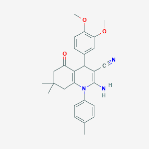 molecular formula C27H29N3O3 B392776 2-Amino-4-(3,4-dimethoxyphenyl)-7,7-dimethyl-1-(4-methylphenyl)-5-oxo-1,4,5,6,7,8-hexahydro-3-quinolinecarbonitrile 