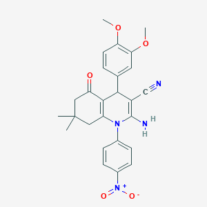 molecular formula C26H26N4O5 B392780 2-Amino-4-(3,4-dimethoxyphenyl)-7,7-dimethyl-1-(4-nitrophenyl)-5-oxo-1,4,5,6,7,8-hexahydro-3-quinolinecarbonitrile 