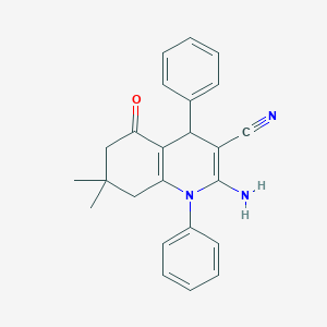 molecular formula C24H23N3O B392786 2-Amino-7,7-dimethyl-5-oxo-1,4-diphenyl-1,4,5,6,7,8-hexahydro-3-quinolinecarbonitrile 