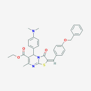 molecular formula C32H31N3O4S B392809 ethyl 2-[4-(benzyloxy)benzylidene]-5-[4-(dimethylamino)phenyl]-7-methyl-3-oxo-2,3-dihydro-5H-[1,3]thiazolo[3,2-a]pyrimidine-6-carboxylate 