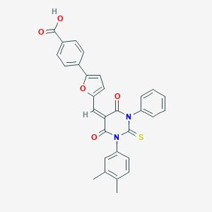 molecular formula C30H22N2O5S B392812 4-(5-{[1-(3,4-dimethylphenyl)-4,6-dioxo-3-phenyl-2-thioxotetrahydro-5(2H)-pyrimidinyliden]methyl}-2-furyl)benzoic acid 