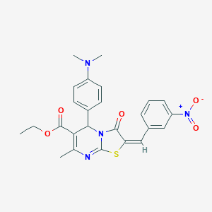 molecular formula C25H24N4O5S B392826 ethyl 5-[4-(dimethylamino)phenyl]-2-{3-nitrobenzylidene}-7-methyl-3-oxo-2,3-dihydro-5H-[1,3]thiazolo[3,2-a]pyrimidine-6-carboxylate 