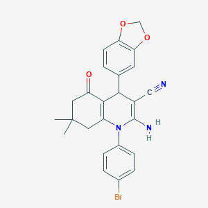 molecular formula C25H22BrN3O3 B392830 2-Amino-4-(1,3-benzodioxol-5-yl)-1-(4-bromophenyl)-7,7-dimethyl-5-oxo-1,4,5,6,7,8-hexahydro-3-quinolinecarbonitrile 