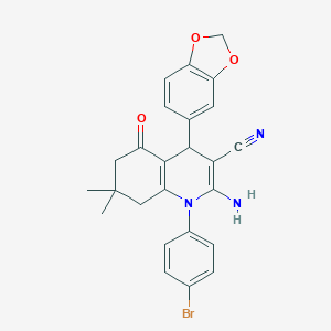 molecular formula C25H22BrN3O3 B392830 2-amino-4-(2H-1,3-benzodioxol-5-yl)-1-(4-bromophenyl)-7,7-dimethyl-5-oxo-1,4,5,6,7,8-hexahydroquinoline-3-carbonitrile 