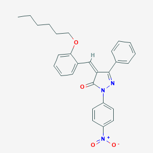 molecular formula C28H27N3O4 B392834 4-[2-(hexyloxy)benzylidene]-2-{4-nitrophenyl}-5-phenyl-2,4-dihydro-3H-pyrazol-3-one 