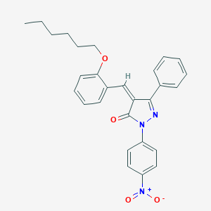 molecular formula C28H27N3O4 B392834 (4Z)-4-{[2-(HEXYLOXY)PHENYL]METHYLIDENE}-1-(4-NITROPHENYL)-3-PHENYL-4,5-DIHYDRO-1H-PYRAZOL-5-ONE 