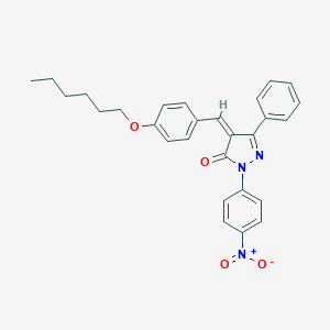 molecular formula C28H27N3O4 B392841 4-[4-(hexyloxy)benzylidene]-2-{4-nitrophenyl}-5-phenyl-2,4-dihydro-3H-pyrazol-3-one 