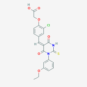 molecular formula C21H17ClN2O6S B3928441 (2-chloro-4-{[1-(3-ethoxyphenyl)-4,6-dioxo-2-thioxotetrahydro-5(2H)-pyrimidinylidene]methyl}phenoxy)acetic acid 