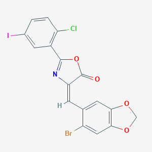 molecular formula C17H8BrClINO4 B392845 4-[(6-bromo-1,3-benzodioxol-5-yl)methylene]-2-(2-chloro-5-iodophenyl)-1,3-oxazol-5(4H)-one 
