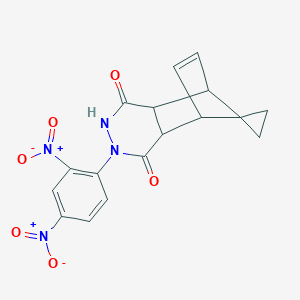 molecular formula C17H14N4O6 B392855 2'-(2,4-Dinitrophenyl)-2',3',4a',5',8',8a'-hexahydrospiro[cyclopropane-1,9'-[2,3]diaza[5,8]methanophthalazine]-1',4'-dione 