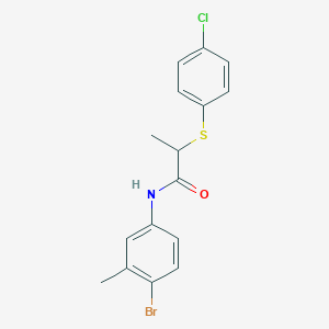 molecular formula C16H15BrClNOS B3928610 N-(4-bromo-3-methylphenyl)-2-[(4-chlorophenyl)thio]propanamide 