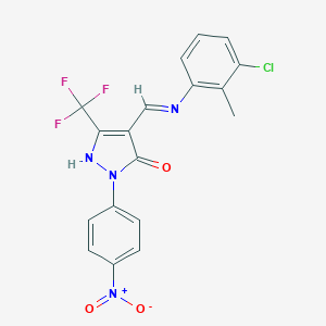 4-[(Z)-1-(3-chloro-2-methylanilino)methylidene]-1-(4-nitrophenyl)-3-(trifluoromethyl)-1H-pyrazol-5-one