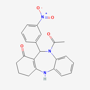 molecular formula C21H19N3O4 B3928786 10-acetyl-11-(3-nitrophenyl)-2,3,4,5,10,11-hexahydro-1H-dibenzo[b,e][1,4]diazepin-1-one 