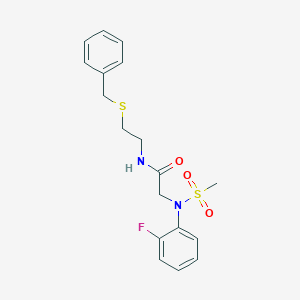 molecular formula C18H21FN2O3S2 B3928801 N~1~-[2-(benzylthio)ethyl]-N~2~-(2-fluorophenyl)-N~2~-(methylsulfonyl)glycinamide 