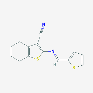 molecular formula C14H12N2S2 B392883 (E)-2-((thiophen-2-ylmethylene)amino)-4,5,6,7-tetrahydrobenzo[b]thiophene-3-carbonitrile CAS No. 324058-65-3