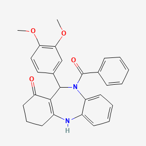 molecular formula C28H26N2O4 B3928836 10-benzoyl-11-(3,4-dimethoxyphenyl)-2,3,4,5,10,11-hexahydro-1H-dibenzo[b,e][1,4]diazepin-1-one 