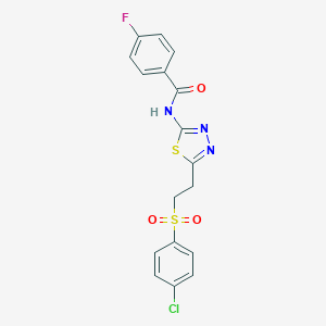 molecular formula C17H13ClFN3O3S2 B392885 N-(5-{2-[(4-chlorophenyl)sulfonyl]ethyl}-1,3,4-thiadiazol-2-yl)-4-fluorobenzamide 