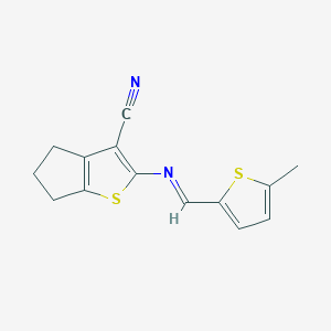 molecular formula C14H12N2S2 B392899 2-{[(1E)-(5-methylthien-2-yl)methylene]amino}-5,6-dihydro-4H-cyclopenta[b]thiophene-3-carbonitrile 