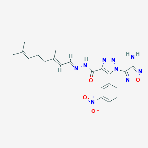 molecular formula C21H23N9O4 B392911 1-(4-amino-1,2,5-oxadiazol-3-yl)-N'-(3,7-dimethyl-2,6-octadienylidene)-5-{3-nitrophenyl}-1H-1,2,3-triazole-4-carbohydrazide 