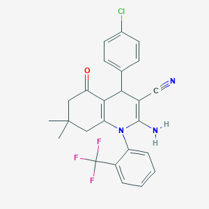 molecular formula C25H21ClF3N3O B392912 2-Amino-4-(4-chlorophenyl)-7,7-dimethyl-5-oxo-1-[2-(trifluoromethyl)phenyl]-1,4,5,6,7,8-hexahydro-3-quinolinecarbonitrile 