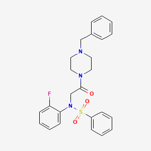 molecular formula C25H26FN3O3S B3929165 N-[2-(4-benzyl-1-piperazinyl)-2-oxoethyl]-N-(2-fluorophenyl)benzenesulfonamide 