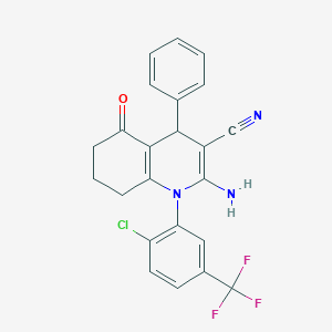 molecular formula C23H17ClF3N3O B392920 2-Amino-1-[2-chloro-5-(trifluoromethyl)phenyl]-5-oxo-4-phenyl-1,4,5,6,7,8-hexahydro-3-quinolinecarbonitrile 