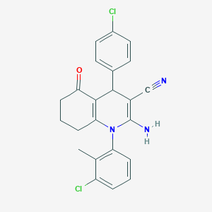 molecular formula C23H19Cl2N3O B392925 2-Amino-1-(3-chloro-2-methylphenyl)-4-(4-chlorophenyl)-5-oxo-1,4,5,6,7,8-hexahydro-3-quinolinecarbonitrile 